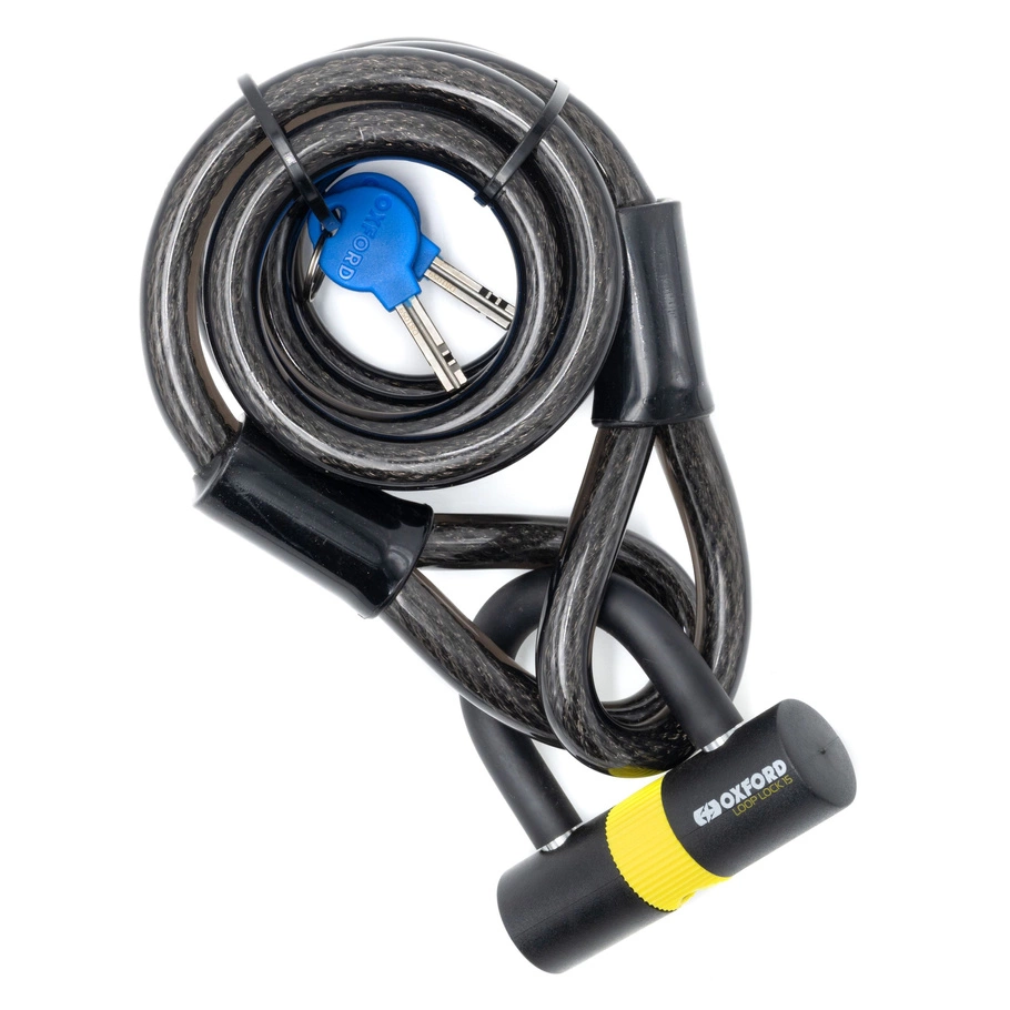 Armerad kabel 2m x 15mm Lås Mini schackel Oxford Barriär Ebike Elektrisk skoter